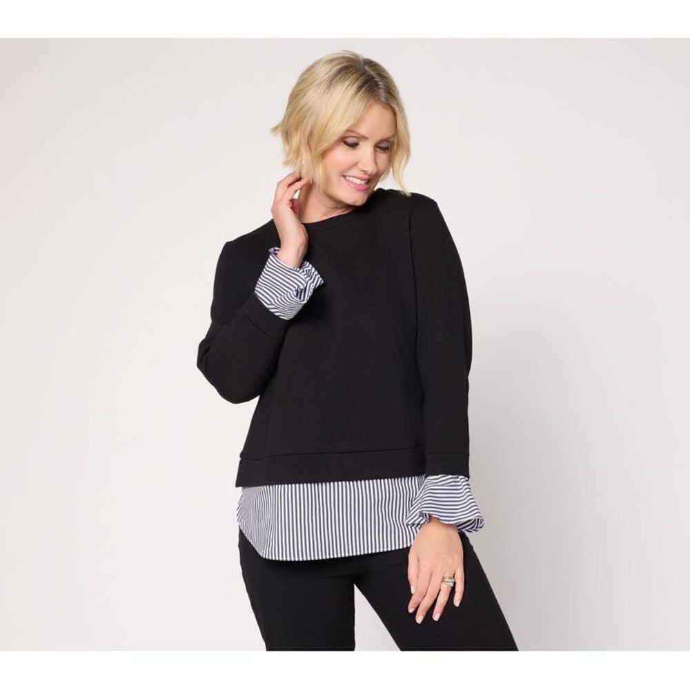 Susan Graver Women's Top Sz L Make Your Selection: Weekend French Black